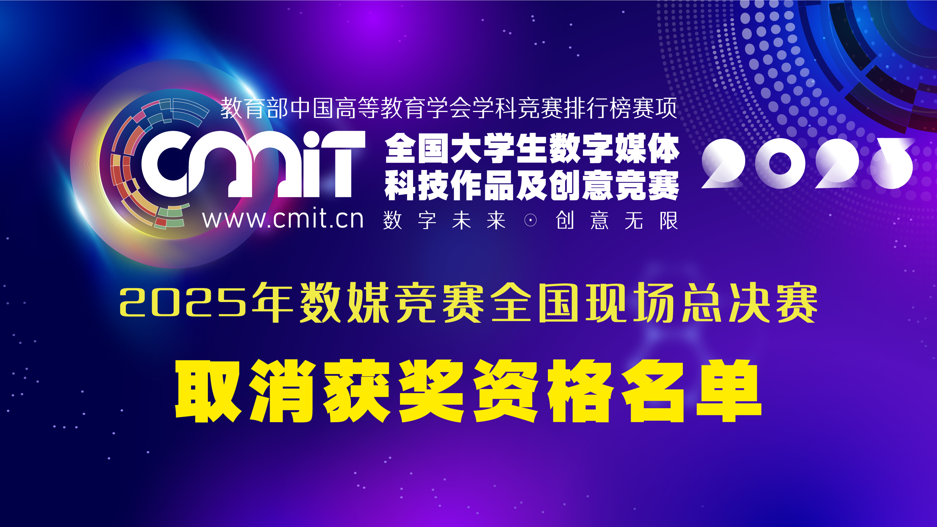 2025年第十三届全国大学生数字媒体科技作品及创意竞赛国赛评审获奖名单公示后确定取消获奖资格名单的通告